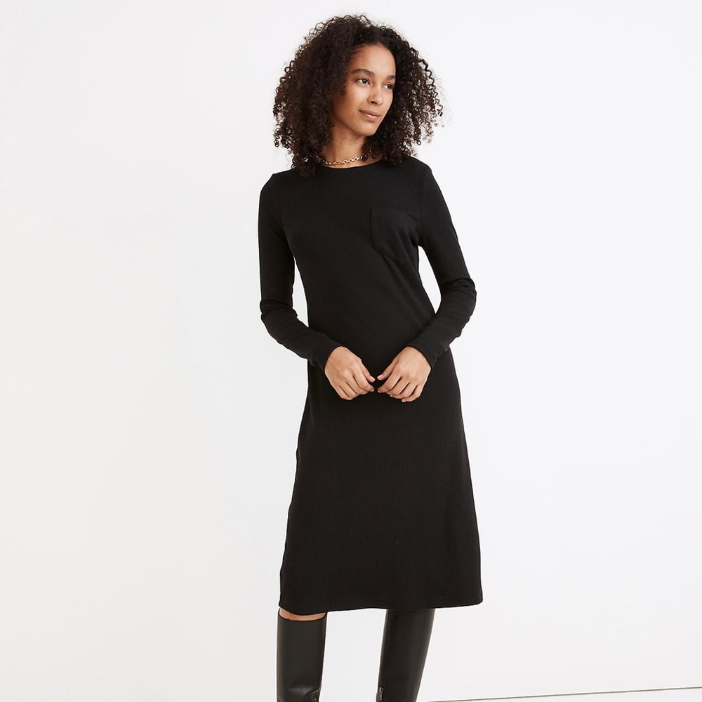 NWT Madewell long- sleeve pocket tee dress black size medium
